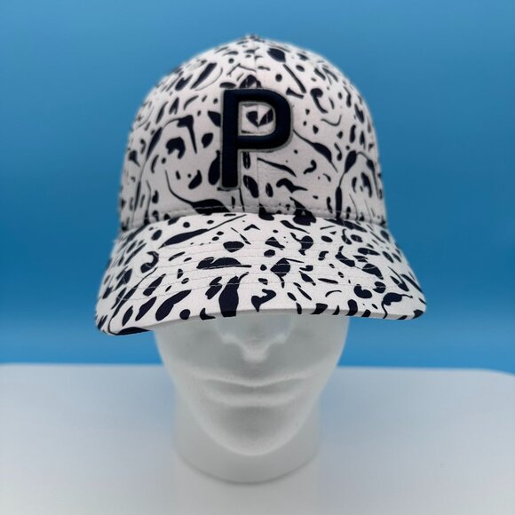 PUMA Womens Chelsea Allover Print FlexFit Adjustable Golf Hat, OSFA,‎ White/Navy - Picture 1 of 12